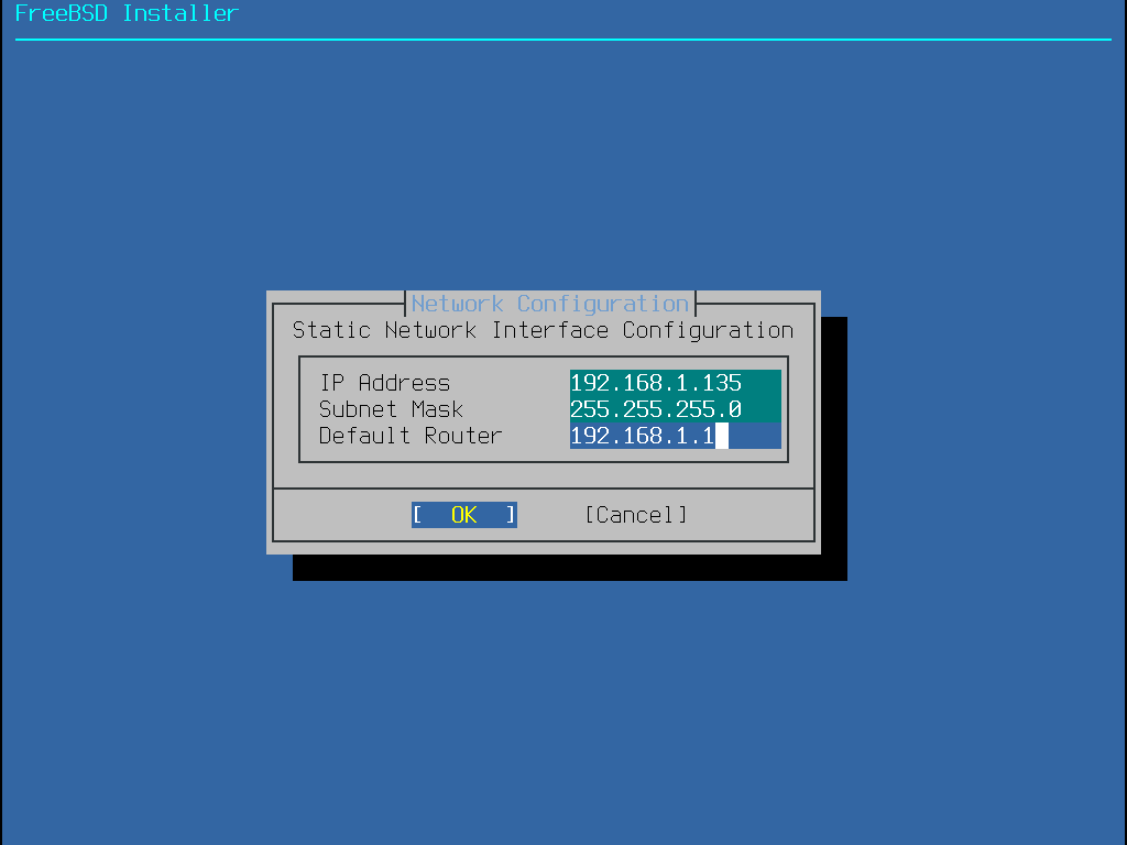 bsdinstall configure network interface ipv4 static