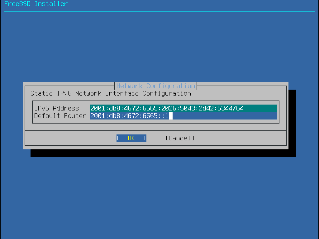 bsdinstall configure network interface ipv6 static